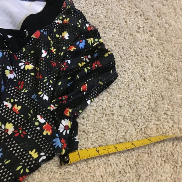 Retro Floral and Mesh Cross Lace Up Tee - Picture 16 of 16